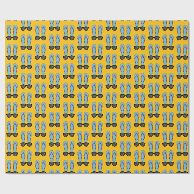 Beach Blue Flip Flops and Black Sunglasses Wrapping Paper (Flat)