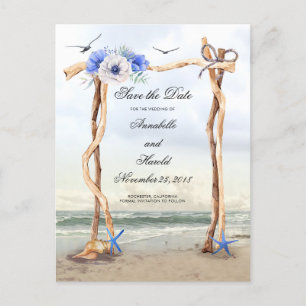 Beach Blue Flowers Save the Date Announcement Postcard