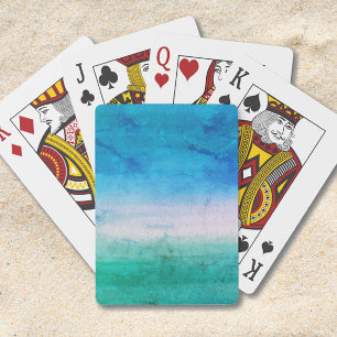 Beach Blue Green Distressed Watercolor Poker Cards