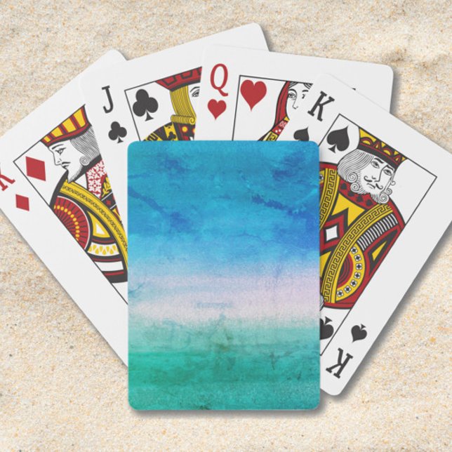 Beach Blue Green Distressed Watercolor Poker Cards (Creator Uploaded)