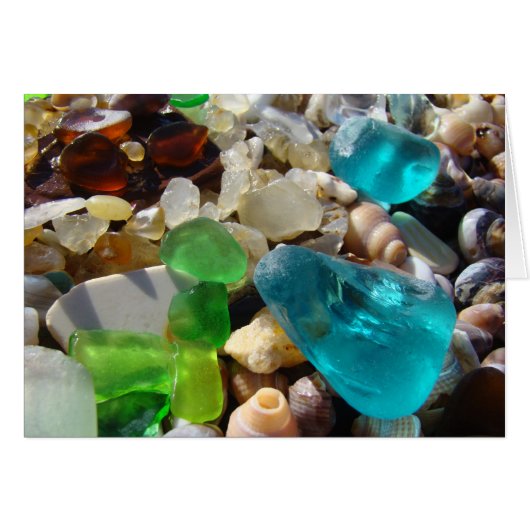 Beach Blue Green Sea Glass Agate Rocks Shells Cards (Front Horizontal)