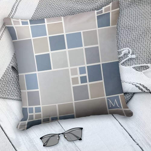 Beach Blue Monogram Geometric Pattern Pillow