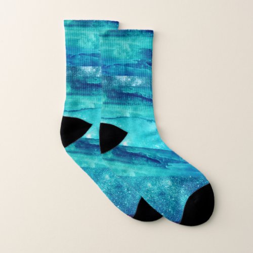 Beach blue nautical marine watercolor collage chic socks