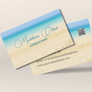 Beach Blue Ocean Coastal QR Code Modern Business Card