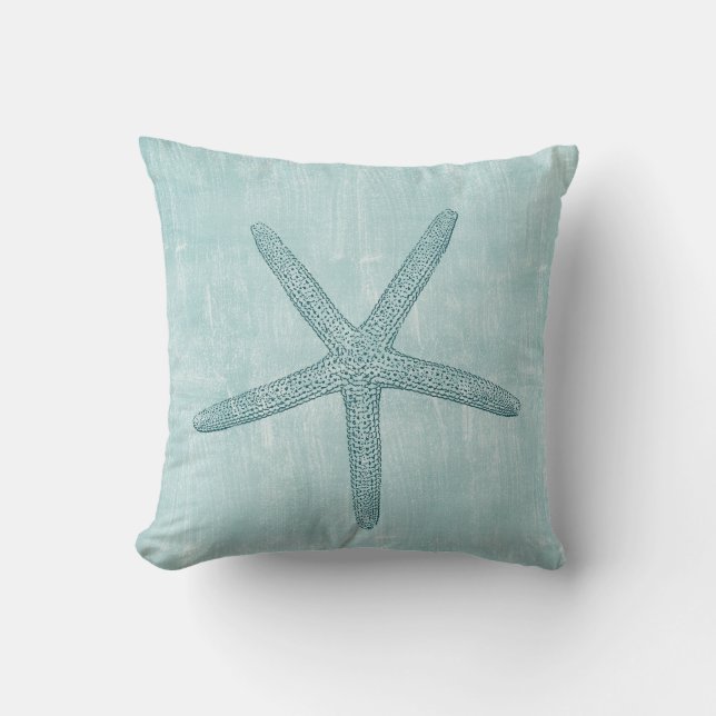 Beach Blue Ocean Starfish Throw Pillow (Front)