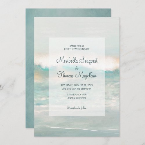 Beach Blue Ocean Waves Wedding Invitation