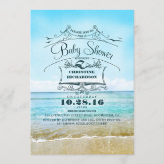 beach blue ombre baby shower invitation