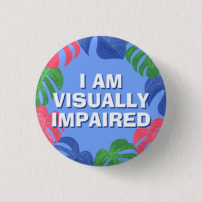 Beach Blue Pink Leaves Visually Impaired Button (Front)