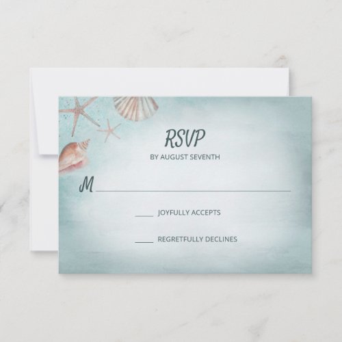 Beach Blue Seashells Watercolor Wedding RSVP