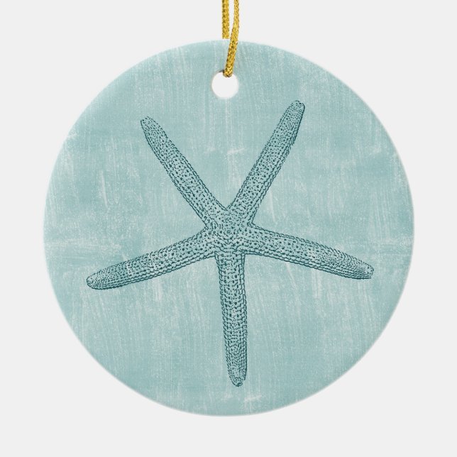 Beach Blue Starfish Ceramic Ornament (Front)