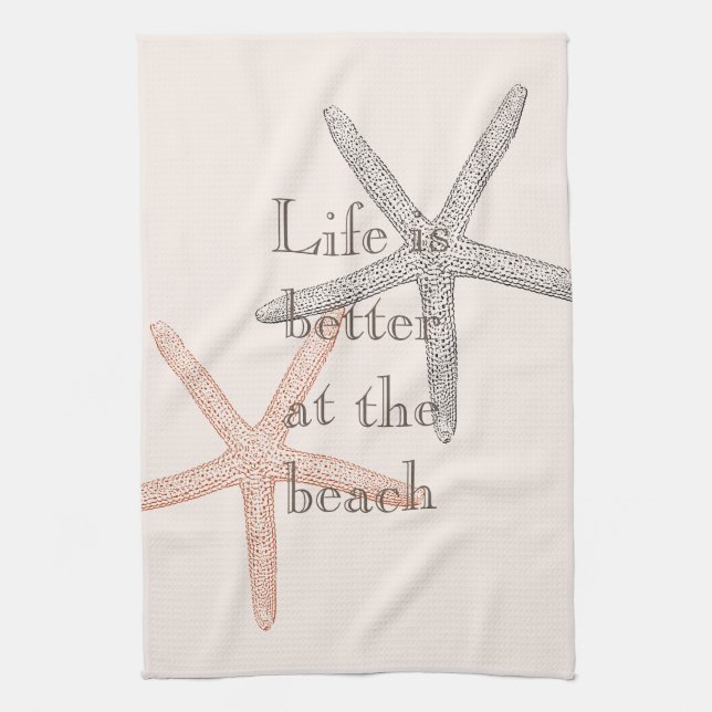 Beach Blue Starfish  Kitchen Towel (Vertical)