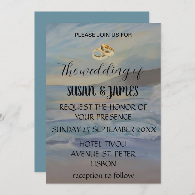 Beach blue sunset invitation (Front/Back)