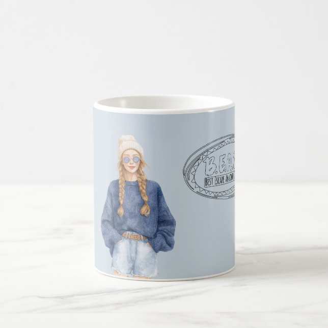 Beach Blue Sweater Short Redhead Coffee Mug (Center)