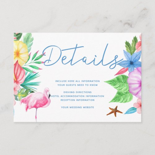Beach blue tropical luau wedding guest details enclosure card