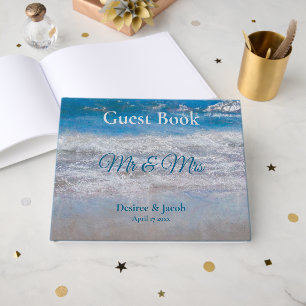 Beach Blue Tropical Ocean Waves Coastal Wedding Guest Book