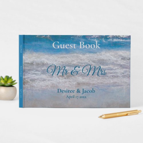 Beach Blue Tropical Ocean Waves Coastal Wedding Guest Book