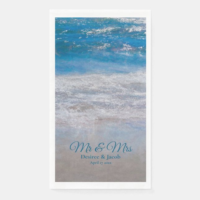 Beach Blue Tropical Ocean Waves Coastal Wedding Paper Guest Towels (Front)
