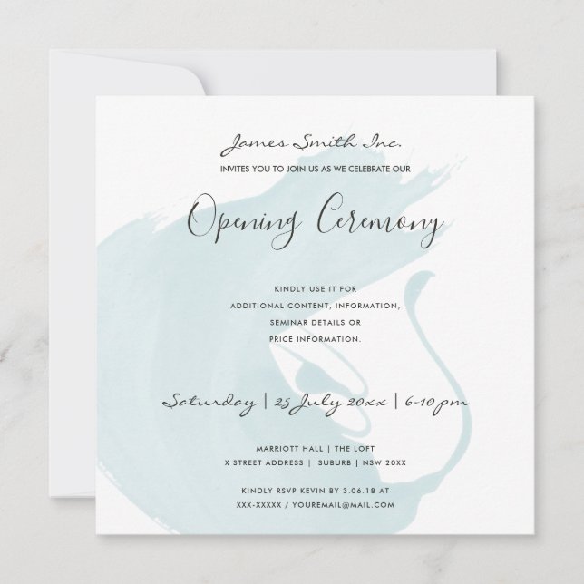 BEACH BLUE WATERCOLOR BRUSHSTROKE OPENING CEREMONY INVITATION (Front)
