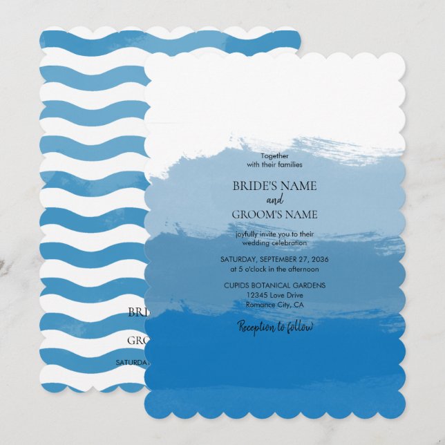 Beach Blue Watercolor Wedding Invitations (Front/Back)