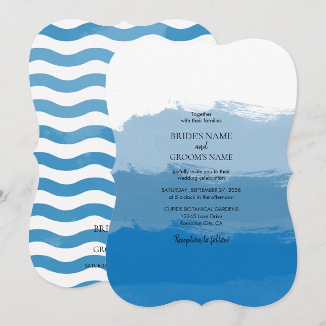Beach Blue Watercolor Wedding Invitations (Front/Back)
