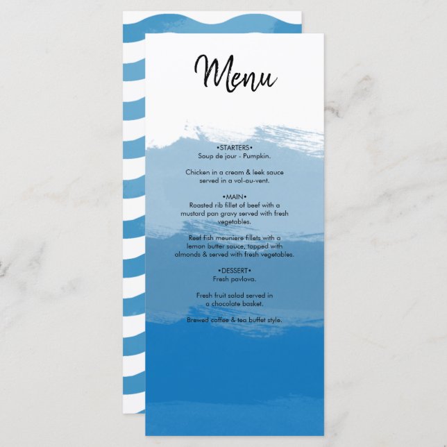 Beach Blue Watercolor Wedding  Menu (Front/Back)