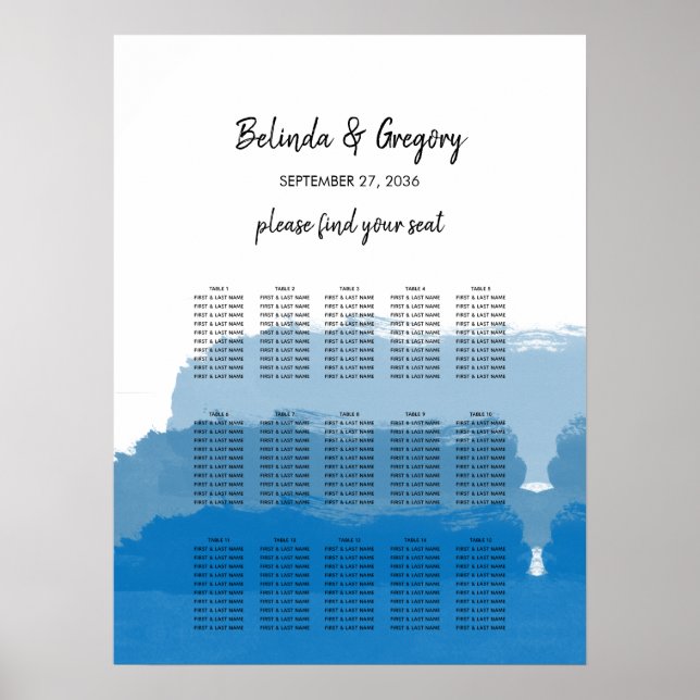 Beach Blue Watercolor Wedding Seating Chart (Front)