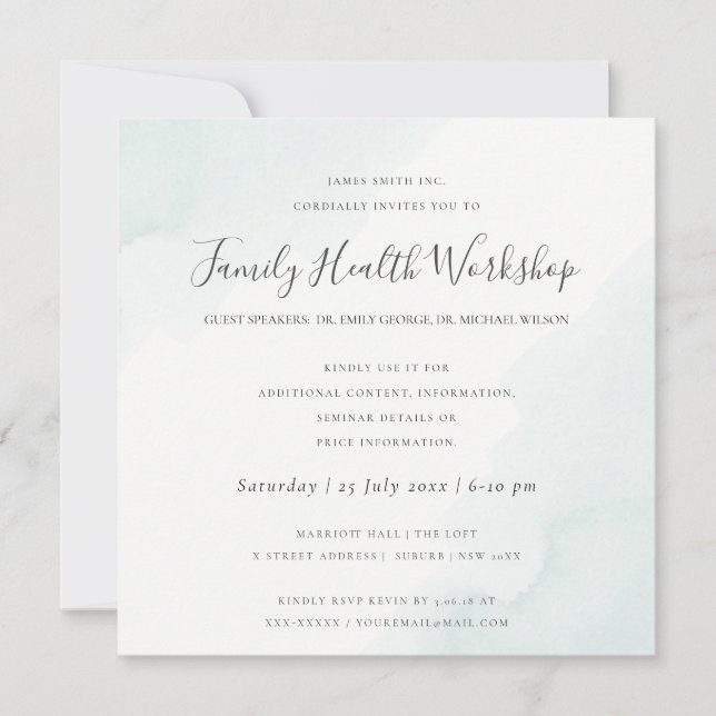 BEACH BLUE WATERCOLOUR BRUSH STROKE WORKSHOP EVENT INVITATION (Front)