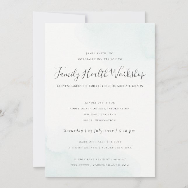 BEACH BLUE WATERCOLOUR BRUSHSTROKE WORKSHOP EVENT INVITATION (Front)