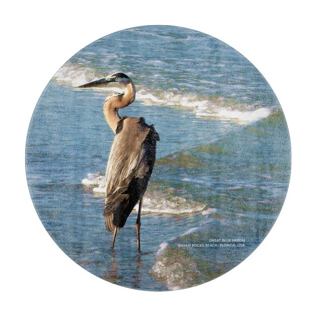 Beach Blue Waves Shorebird Heron Florida Photo Cutting Board | Zazzle