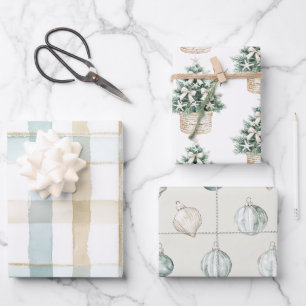 Beach Blue White Christmas Tree Ornaments Wrapping Paper Sheets
