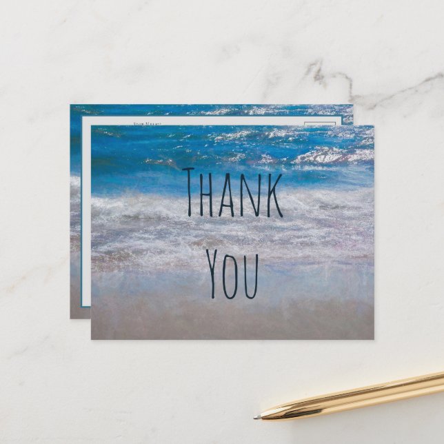 Beach Blue White Coastal Ocean Wave Thank You Postcard (Front/Back In Situ)