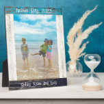Beach Blue White Distressed Wood Photo Text Plaque at Zazzle