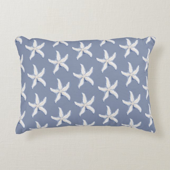 Beach Blue White Starfish Accent Pillow (Front)