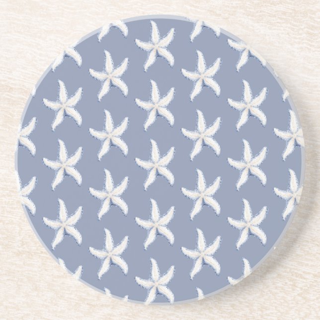 Beach Blue White Starfish Coaster (Front)