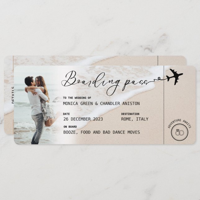 BEACH Boarding Pass Destination Wedding QR code Invitation (Front/Back)