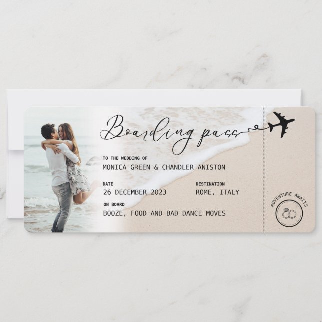 BEACH Boarding Pass Destination Wedding QR code Invitation