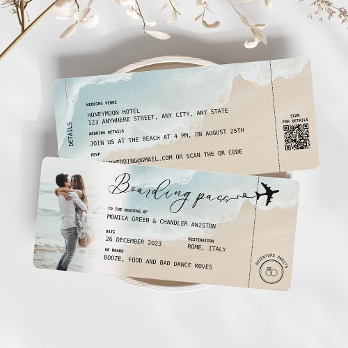 Beach Boarding Pass Destination Wedding QR code Invitation