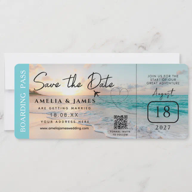 Beach Boarding Pass Save the Date wedding Invitation | Zazzle