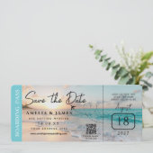 Beach Boarding Pass Save the Date wedding Invitation | Zazzle