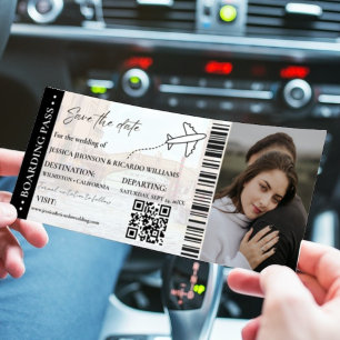 Beach Boarding pass wedding save the date ticket Invitation