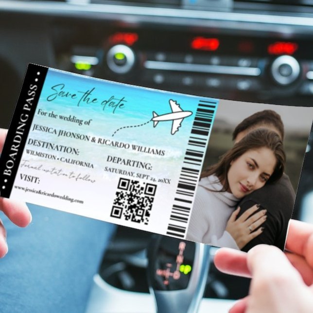 Beach Boarding pass wedding save the date ticket Invitation (Creator Uploaded)