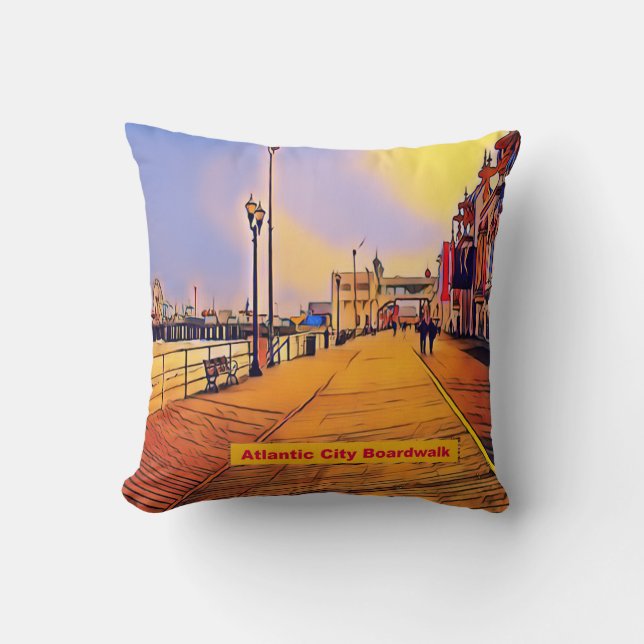 Beach Boardwalk Pop Art Throw Pillow (Front)