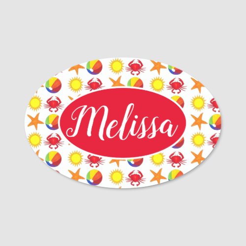 Beach Boardwalk Sun Crab Beachball Starfish Name Tag