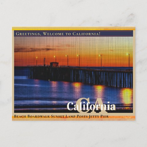Beach Boardwalk Sunset Lamp Posts Jetty Pier  Postcard