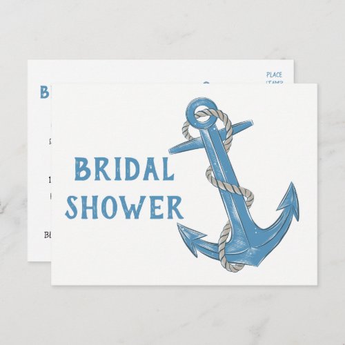 Beach Boat Anchor Blue Nautical Bridal Shower Invitation Postcard