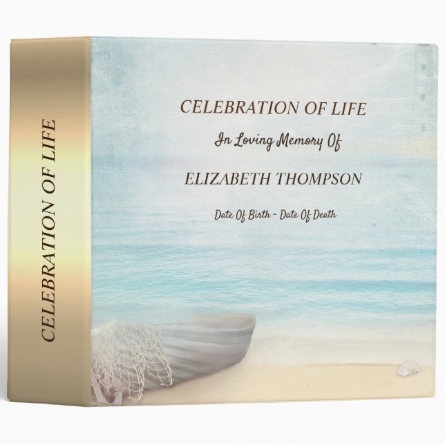 Beach Boat Celebration of Life  3 Ring Binder (Front/Spine)