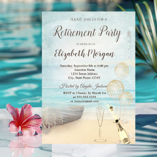 Beach Boat Lighthouse Balloons,Wine Retirement Invitation