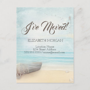 Beach Boat Lighthouse Moving Announcement Postcard