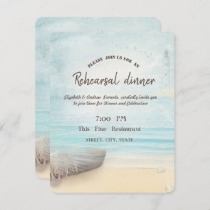 Beach Boat Lighthouse Rehearsal Dinner Invitation