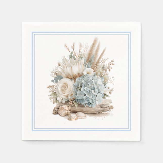 Beach Boho Blue Hydrangea Paper Napkins (Front)